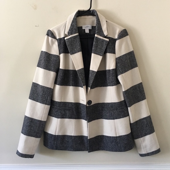 LOFT Jackets & Blazers - Loft black and white strip winter blazer